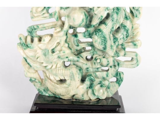 White/Green Hardstone Dragon Sculpture