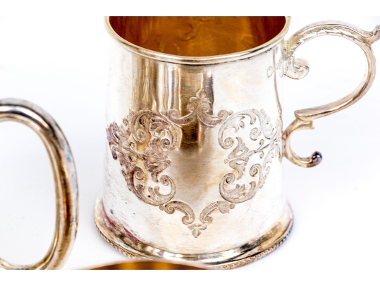 Five Piece Collection Of Silver Plated Cups, With A Saucer