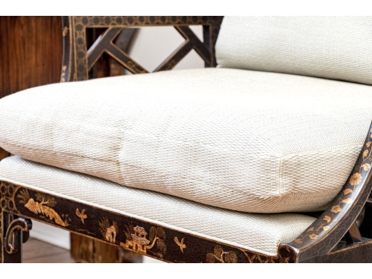 Custom Upholstered Chinoiserie Wing Chairs