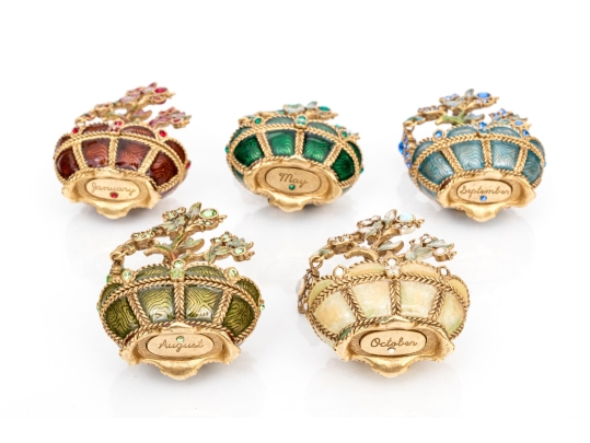 Collection Of Five Jay Strongwater Tiny Potted Month Trees 