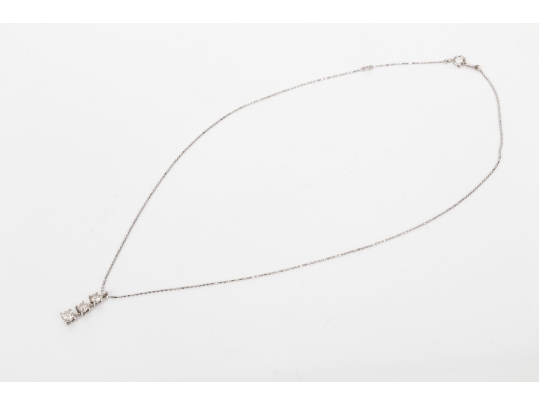 18k White Gold Striking Graduated Diamond Stack Pendant, App. 0.45 TCW, With Chain