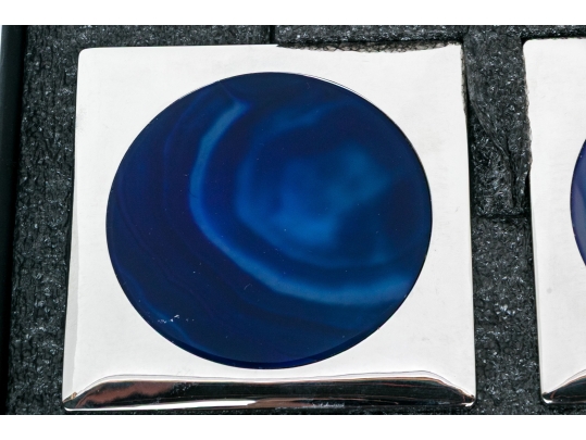 Boxed Set Of Four Anna New York Eggplant Agate And Metal Coasters