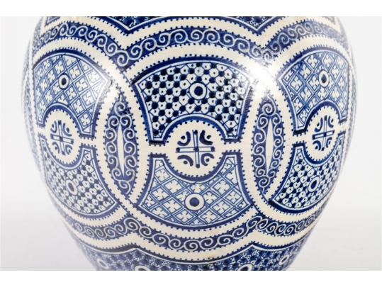 Large Moroccan Style Blue And White Pottery Vase