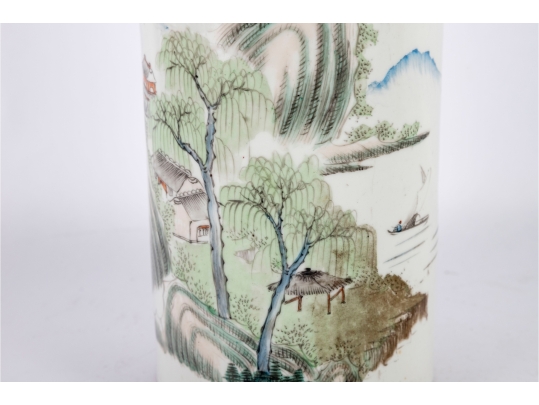 20th Century Chinese Porcelain Hat Stand With Landscape Scene