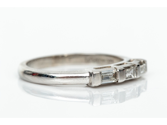 Platinum Three Stone Baguette Band Ring App. 0.28 TCW, Size 4.25+