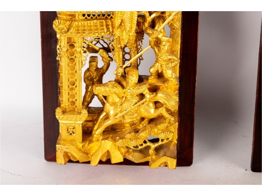 Pair Of Chinese Gilt Wood Carved Architectural Panels