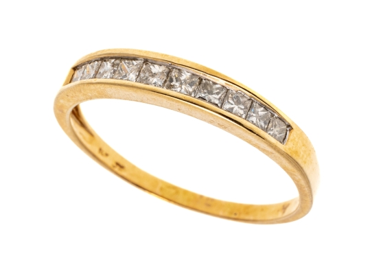 14k Yellow Gold Princess Cut Diamond Band Ring, App. 0.30 TCW, Size 9