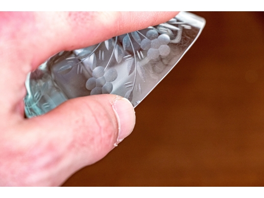 Set Of Six Elegant Etched Glass Champagne Coupes