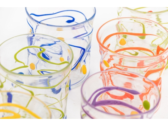 Collection Of Fourteen Peàn Doubulyu Wackie Dot Glass Tumblers