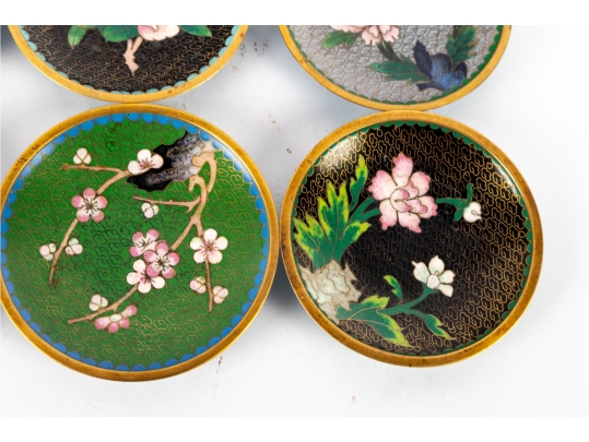 Set Of Seven Cloisonné Enamel Floral Dishes