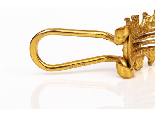 9k Yellow Gold Striking Diminutive Vintage Brutalist Style Half Hoop Clip On Earrings