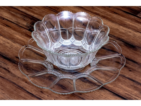 Fabulous Oversized Floral Form Glass Punchbowl With Undertray
