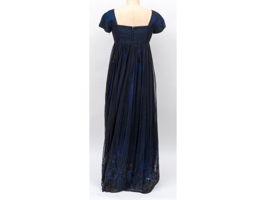 Carmen Marco Valvo Elegant Black And Blue Beaded Evening Dress, Size 6