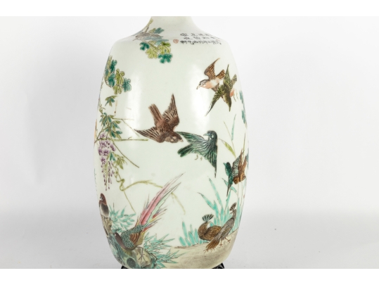 Chinese Republic Period Famille Rose Porcelain Vase With Birds And Peonies