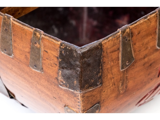 Antique Chinese Iron Bound Wood Framed Rice Measure Bucket