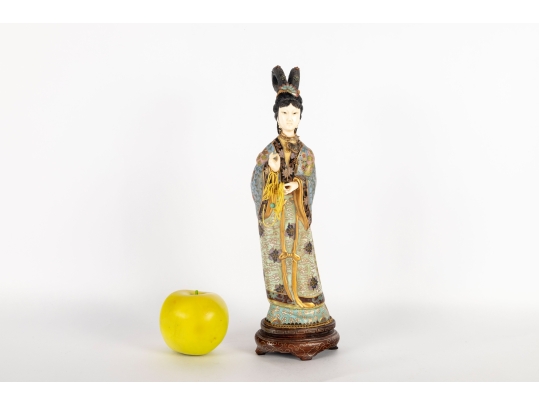 Vintage Chinese Cloisonne Enamel And Ormolu Guanyin Sculpture