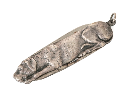 Fabulous Vintage Lying Hound Dog Motif Pocket Knife