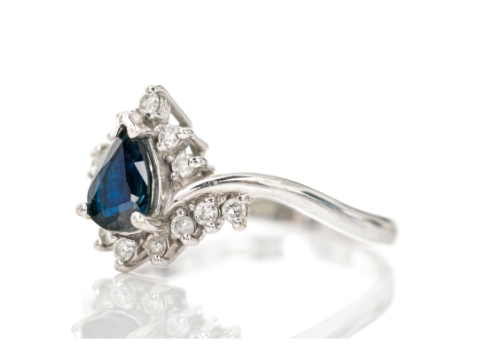 14k Sapphire And Diamond Bypass Cluster Ring, App. 0.14 TCW In Diamonds, Size 6.5