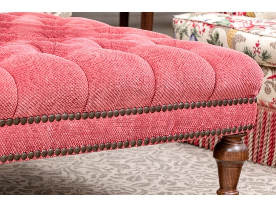 Quality Oversized Custom Upholstered Mahogany Ottoman