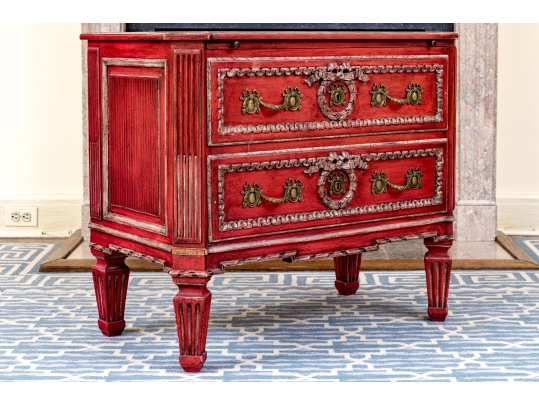 Antique Neoclassical Style Vibrant Red Bachelor's Chest