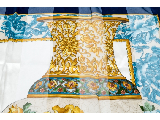 Valentino Striking Vintage Blue And Pastel Toned Shadow Striped Silk Scarf