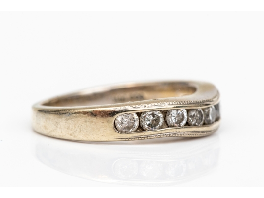 14k White Gold Channel Set Curved Diamond Set Band Ring, App. 0.36 TCW, Size 5