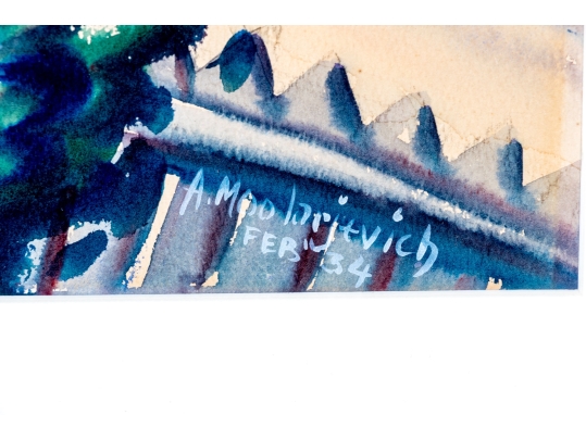 Signed A. Moolaritvich Watercolor On Paper, 1934