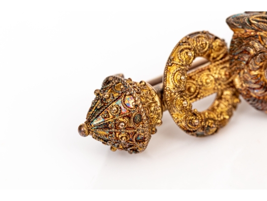 14k Gold Antique Beautiful Ornate Owl Motif Brooch With Rose Cut Diamond Eyes