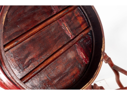 Chinese Red Painted Dragon Motif Plant Stand With Gilt Detail 