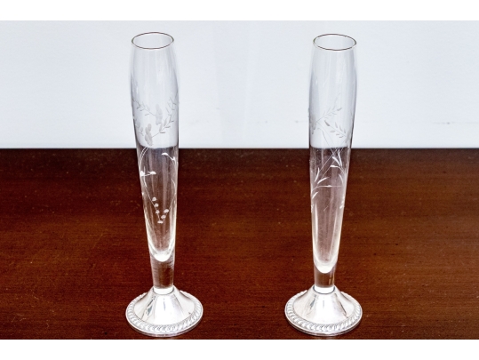 Pair Of Duchin Creation Weighted Sterling Silver And Glass Bud Vases
