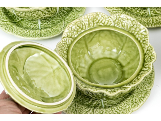 Set Of Twelve Portuguese Bordallo Pinheiro Hand-painted Cabbage Form Tureens With Underplates