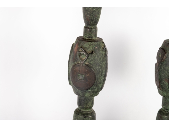 Pair Of Asian-Style Verdigris Metal Table Lamps