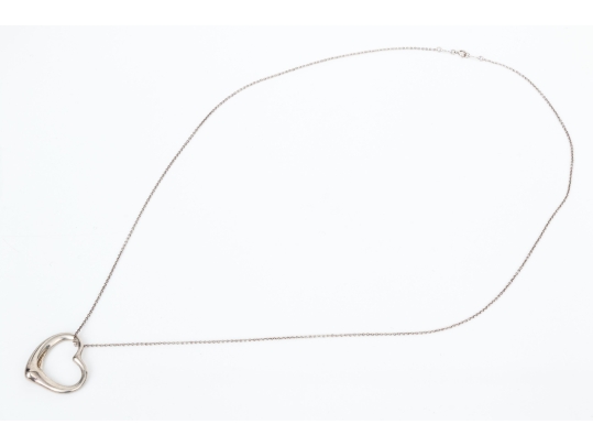 Tiffany & Co. Sterling Elsa Peretti Large Open Heart Pendant, With Chain