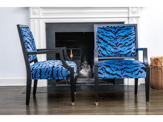 Pair Of Custom Brunschwig & Filss Silk Velvet Upholstered Armchairs