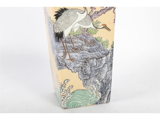 Decorative Chinese Porcelain Vase With Cranes And Blossoms