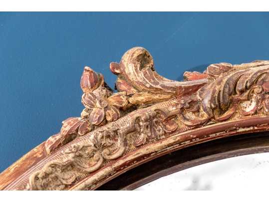 Antique Carved Wood And Gesso Gilt Mirror