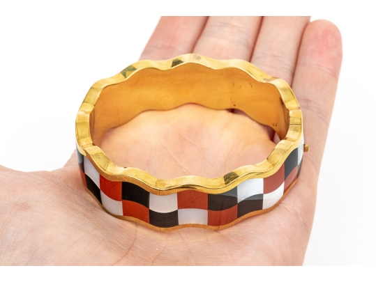 Tiffany & Co. 18k Yellow Gold Angela Cummings Wonderful Inlaid Wave Bangle, With Box