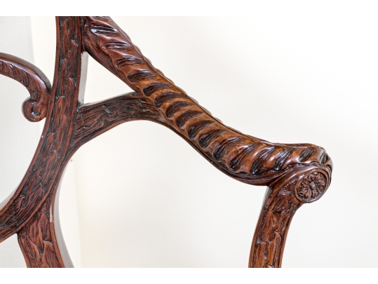 Exceptionally Carved Hepplewhite Style Open Armchair