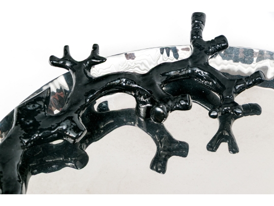 Michael Aram Stainless Platter With Black Enameled Coral 