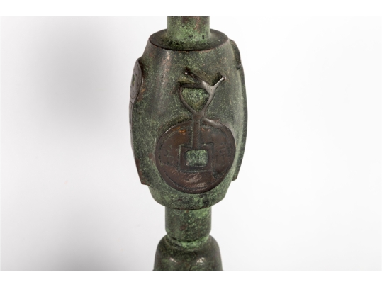 Pair Of Asian-Style Verdigris Metal Table Lamps