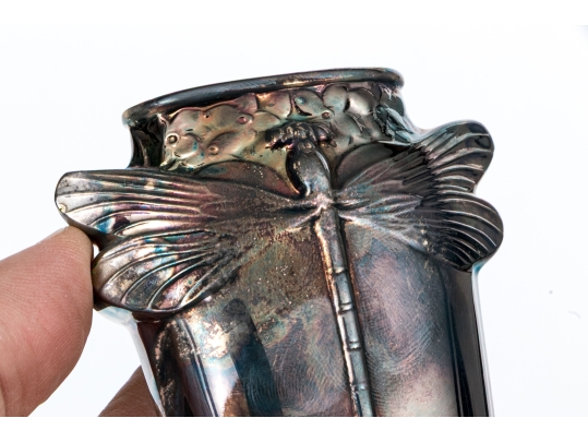 Christofle Silver Plated Bud Vase With Dragonfly Motif