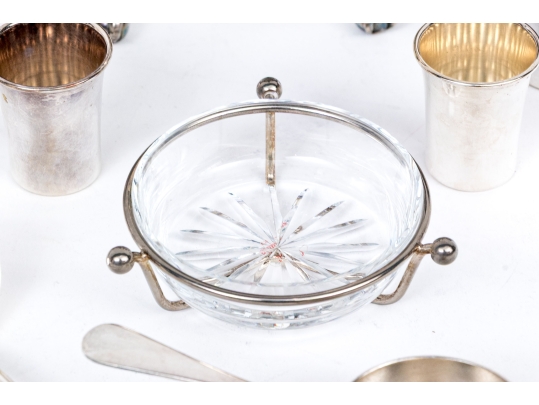 Silver Plate, Crystal And Cobalt Glass Serving Wares