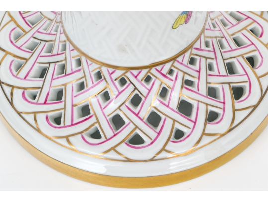 Rare Herend Hungary Hand-Painted Porcelain Reticulated Compote, Rothschild Bird (RO) Pattern