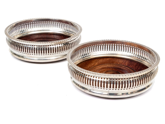 Pair Of Quality Silverplate Wine Coasters