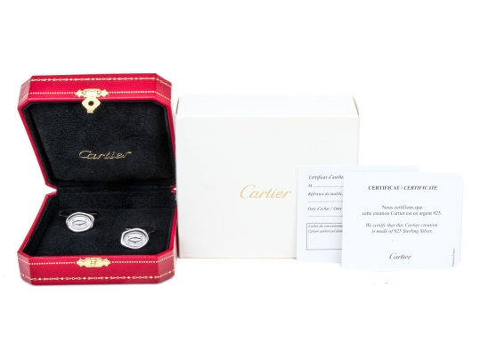 Cartier Sterling Silver Promotional Wax Seal Logo Motif Cufflinks, With Box 