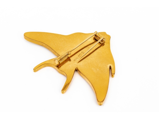 Tiffany & Co. 18k Yellow Gold Angela Cummings Stunning Inlaid Angel Fish Brooch, With Box