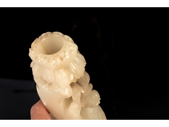 Antique Chinese Carved Nephrite Peacock Candle Holders