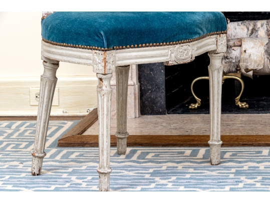 Pair Of Louis XVI Style Custom Upholstered Medallion Back Side Chairs