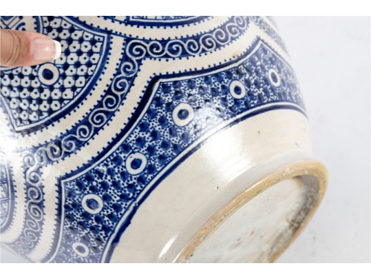 Large Moroccan Style Blue And White Pottery Vase