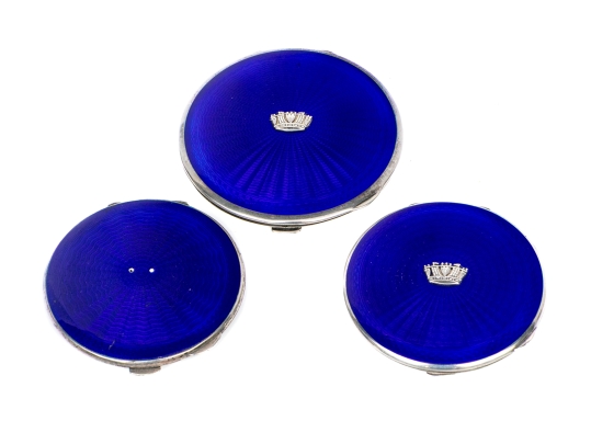 Collection Of Three English Sterling Silver And Enamel Compacts